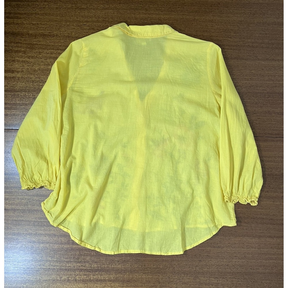 Johnny Was Workshop Yellow Cotton Embroidered Floral Sun Butterfly Shirt Small - Picture 4 of 16